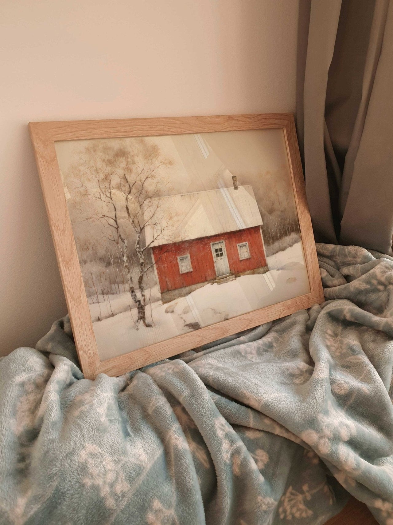 Red Cottage Wall Art – Country Living Room Print