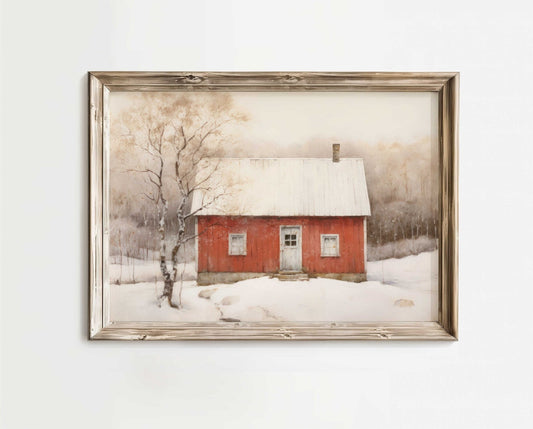 Red Cottage Wall Art – Country Living Room Print