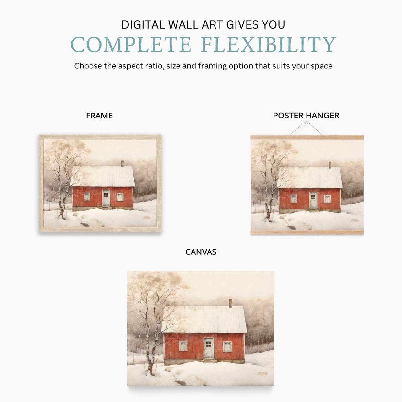 Red Cottage Wall Art – Country Living Room Print