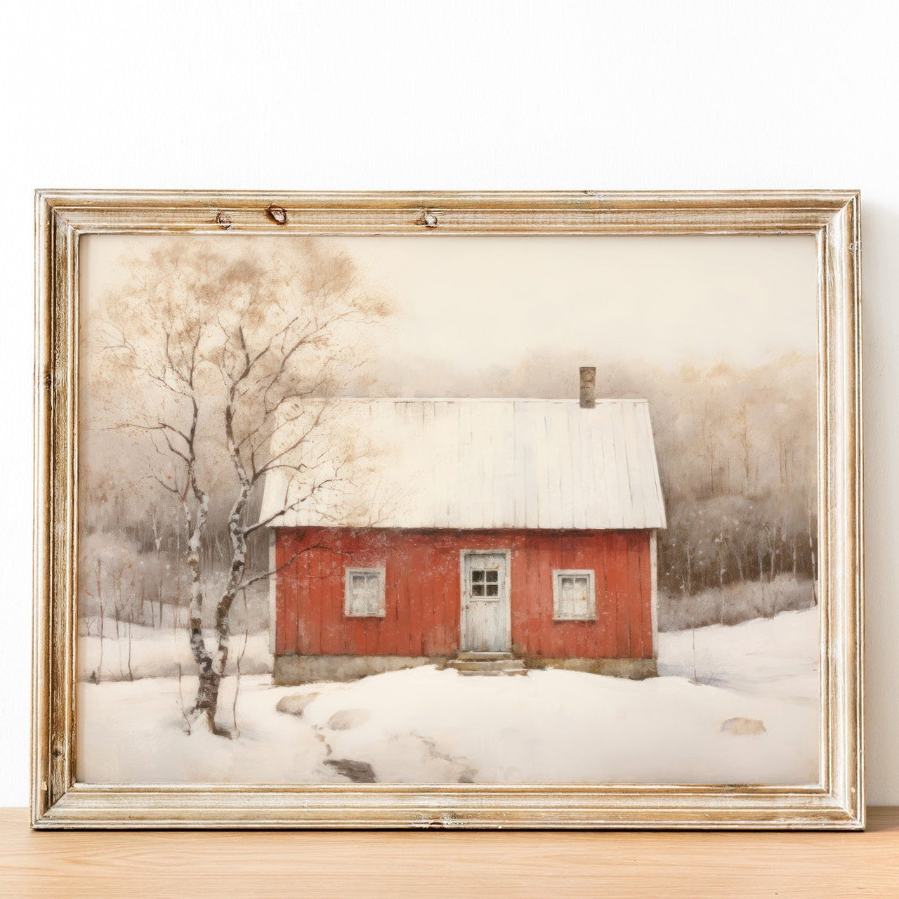 Red Cottage Wall Art – Country Living Room Print