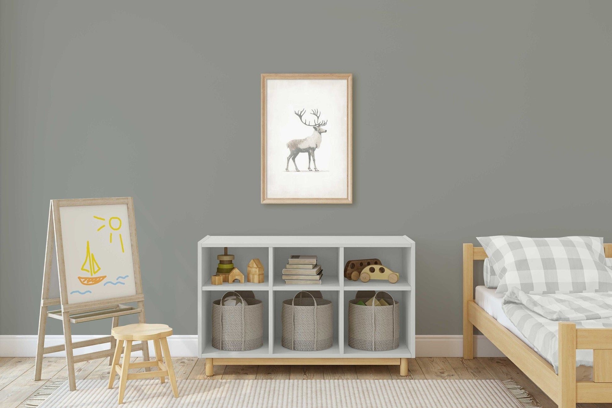 Reindeer Art Print, Minimalist Animal Design, Nordic Farmhouse Decor - WildfieldPrints