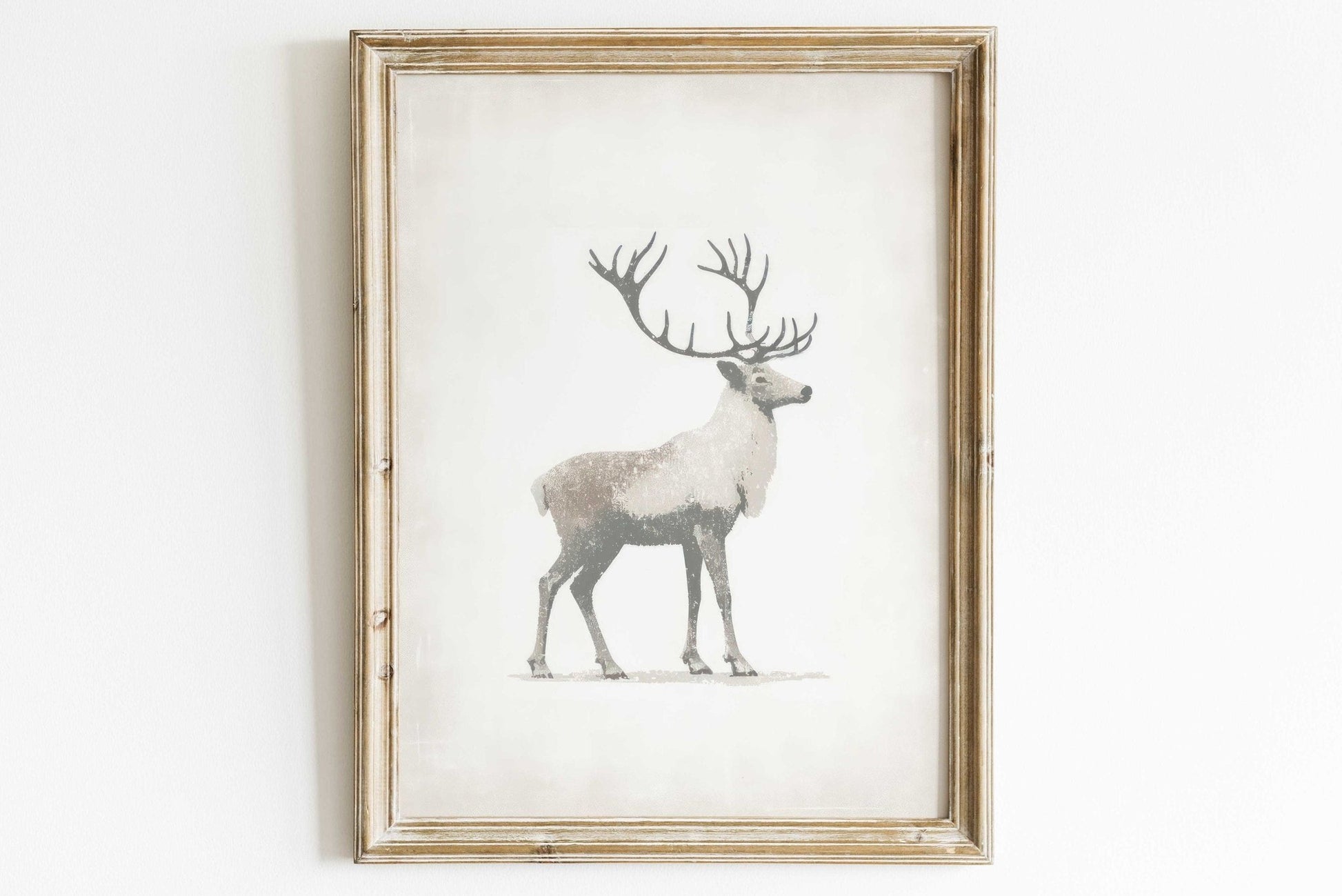 Reindeer Art Print, Minimalist Animal Design, Nordic Farmhouse Decor - WildfieldPrints