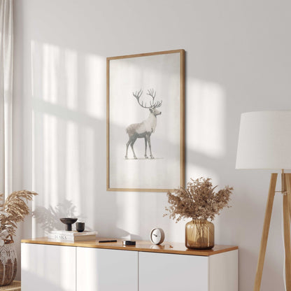 Reindeer Art Print, Minimalist Animal Design, Nordic Farmhouse Decor - WildfieldPrints