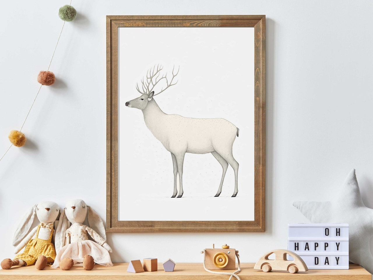 White Reindeer Wall Art – Animal Nursery Print
