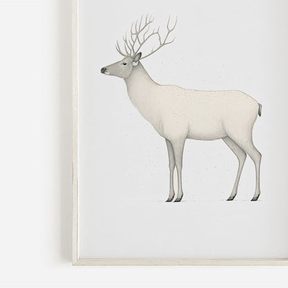 Reindeer Art Print, Minimalist Animal Design, Nordic Farmhouse Decor - WildfieldPrints