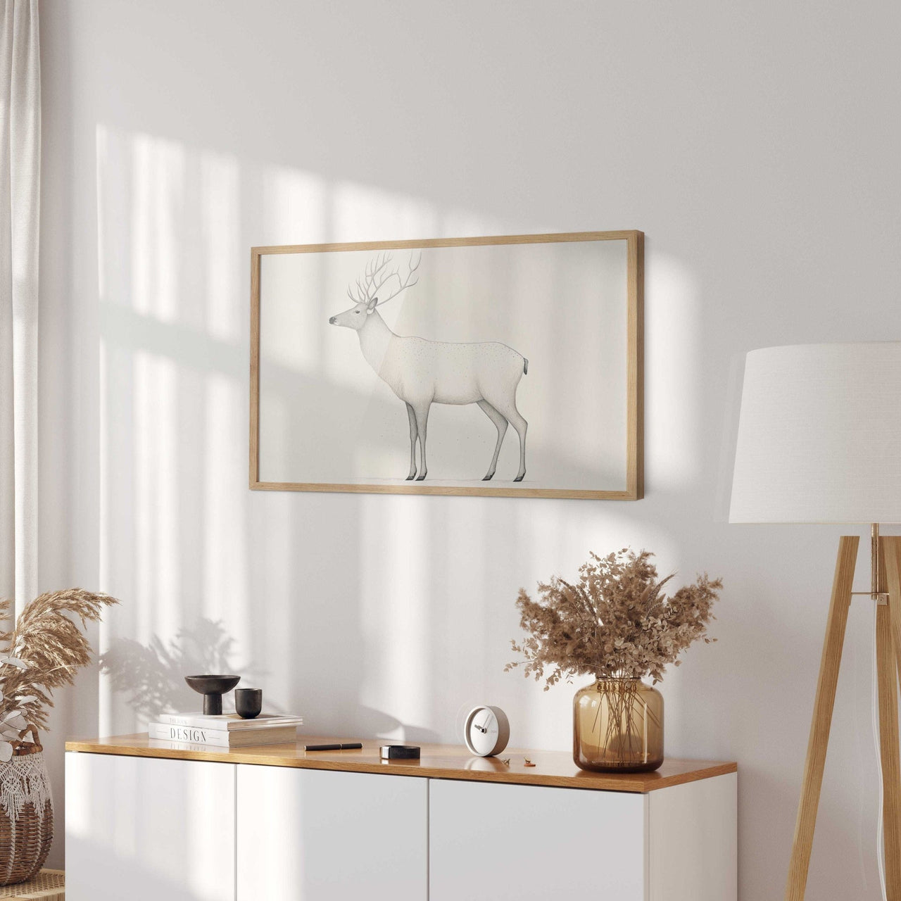 White Reindeer Wall Art – Animal Living Room Print