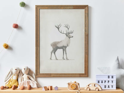 Reindeer Art Print, Minimalist Animal Design, Nordic Farmhouse Decor - WildfieldPrints