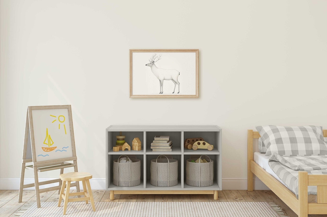 White Reindeer Wall Art – Animal Living Room Print