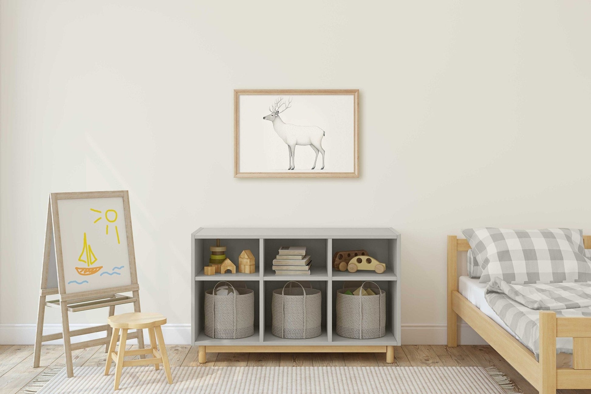 Reindeer Art Print, Minimalist Animal Design, Nordic Farmhouse Decor - WildfieldPrints