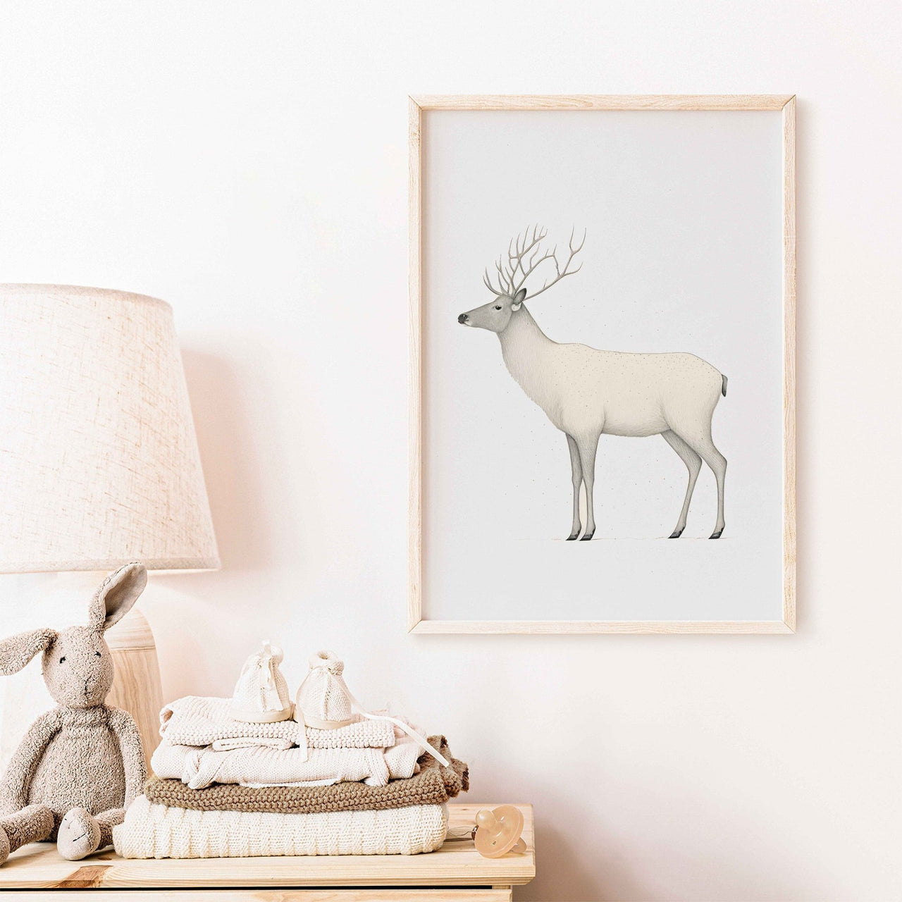 White Reindeer Wall Art – Animal Nursery Print