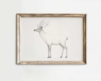 Reindeer Art Print, Minimalist Animal Design, Nordic Farmhouse Decor - WildfieldPrints