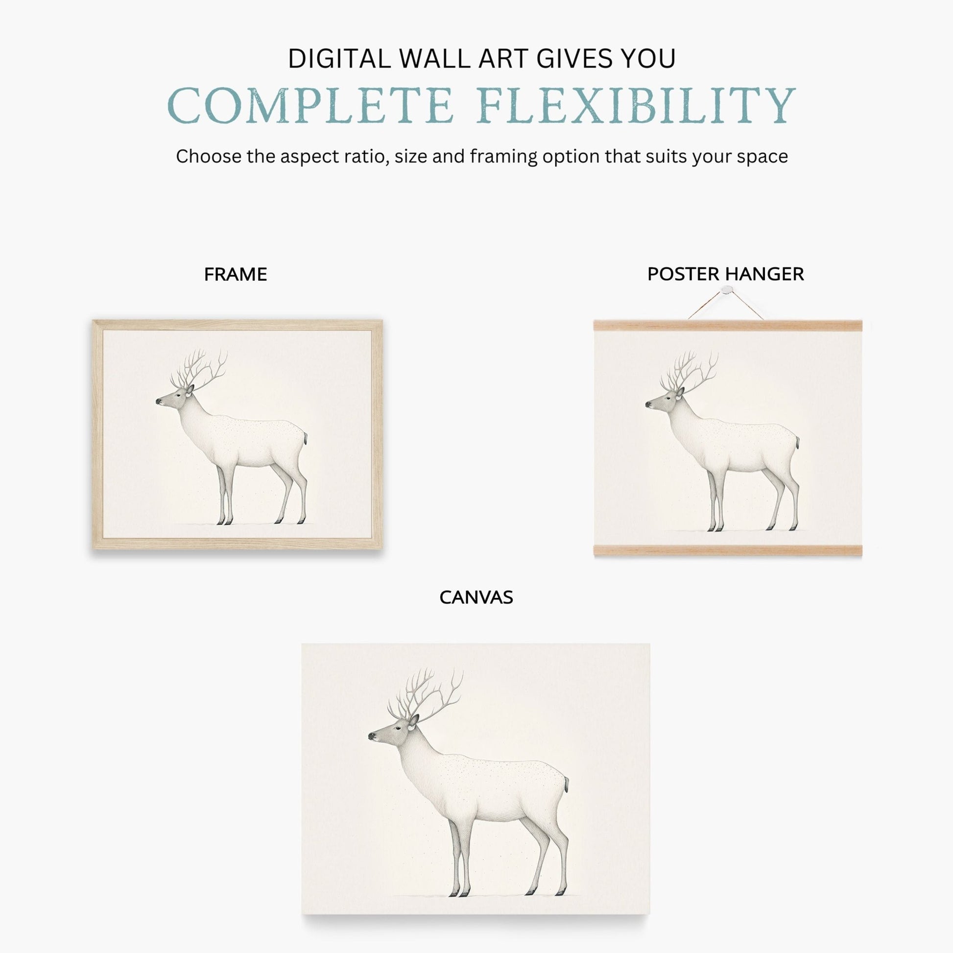 Reindeer Art Print, Minimalist Animal Design, Nordic Farmhouse Decor - WildfieldPrints