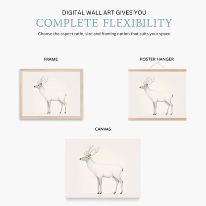 Reindeer Art Print, Minimalist Animal Design, Nordic Farmhouse Decor - WildfieldPrints