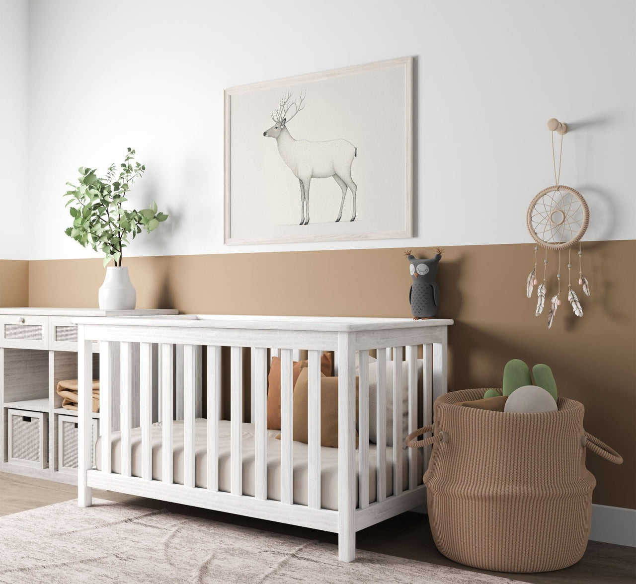 White Reindeer Wall Art – Animal Living Room Print