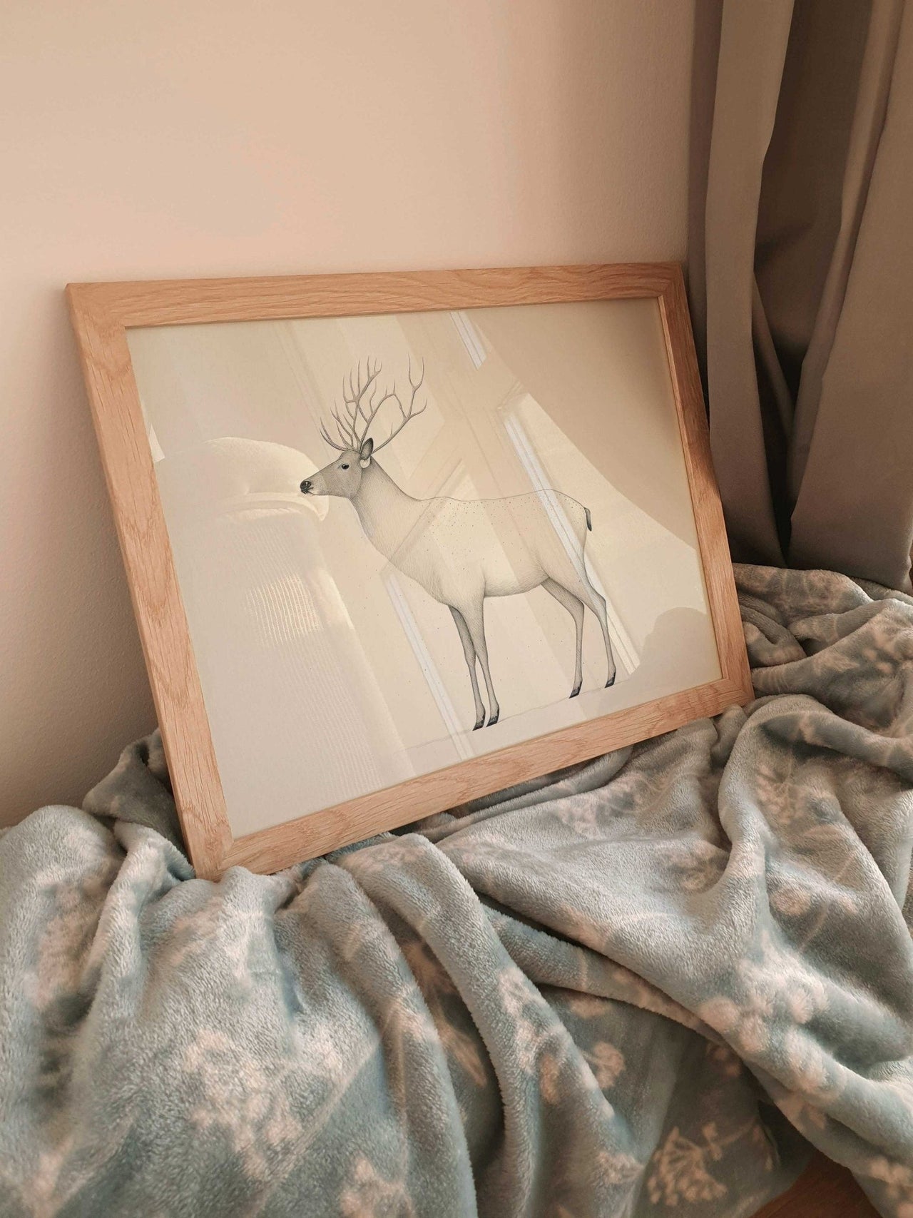 White Reindeer Wall Art – Animal Living Room Print