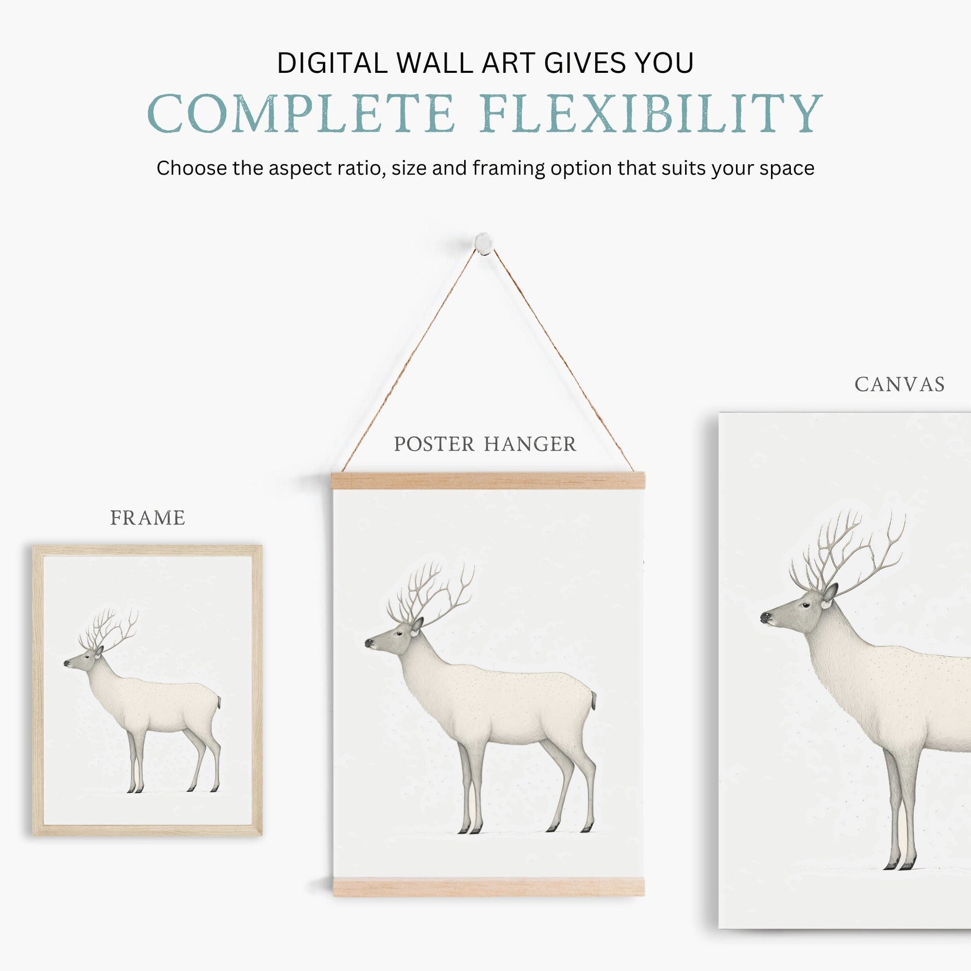 Reindeer Art Print, Minimalist Animal Design, Nordic Farmhouse Decor - WildfieldPrints