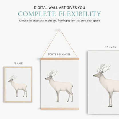 Reindeer Art Print, Minimalist Animal Design, Nordic Farmhouse Decor - WildfieldPrints