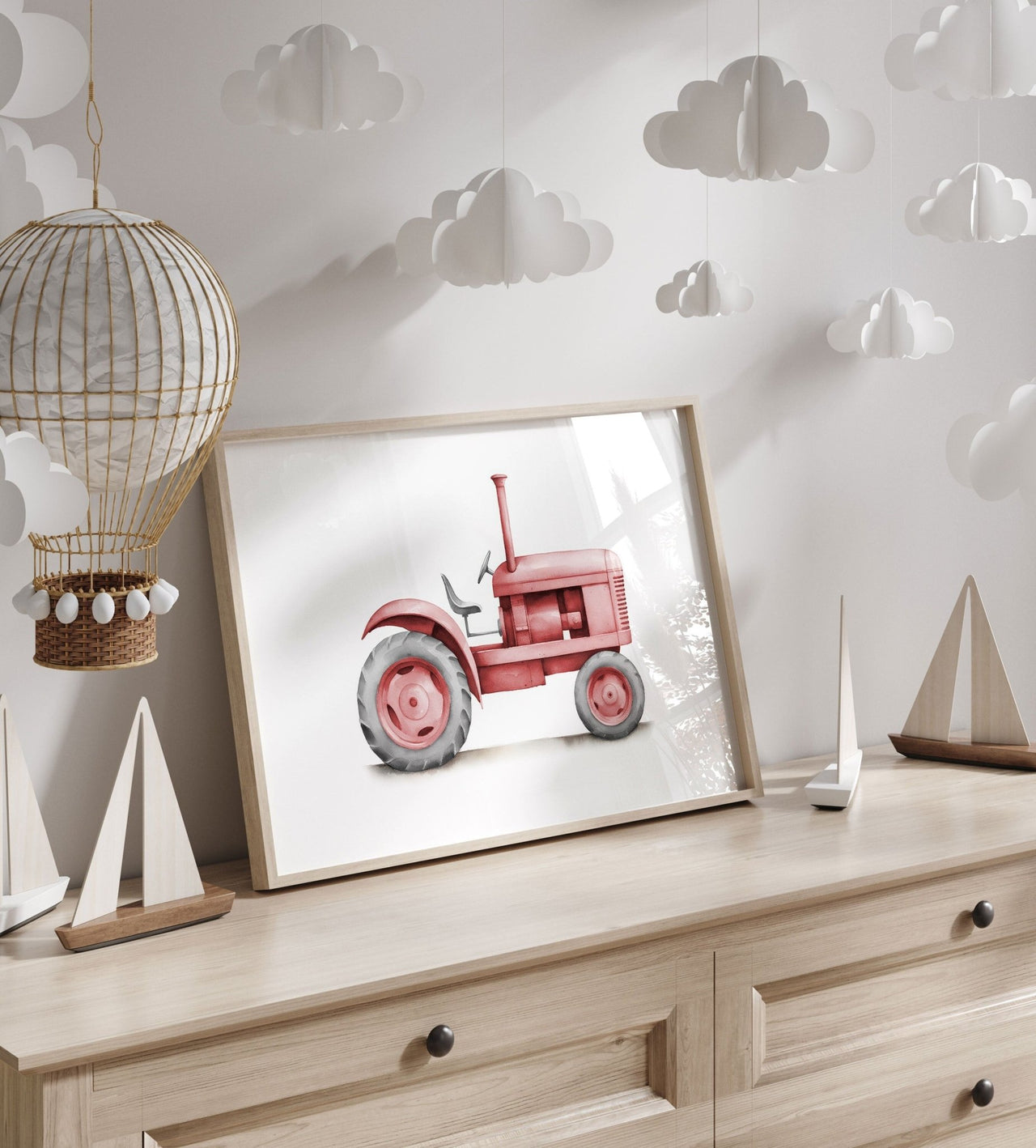 Red Tractor Wall Art – Farm Boys Room Print