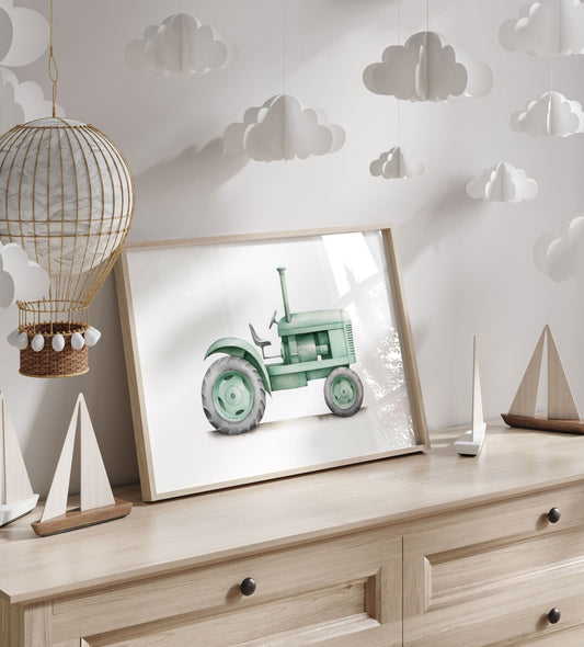 Retro Tractor Print, Farmhouse Nursery Decor, Vehicle Wall Art - WildfieldPrints