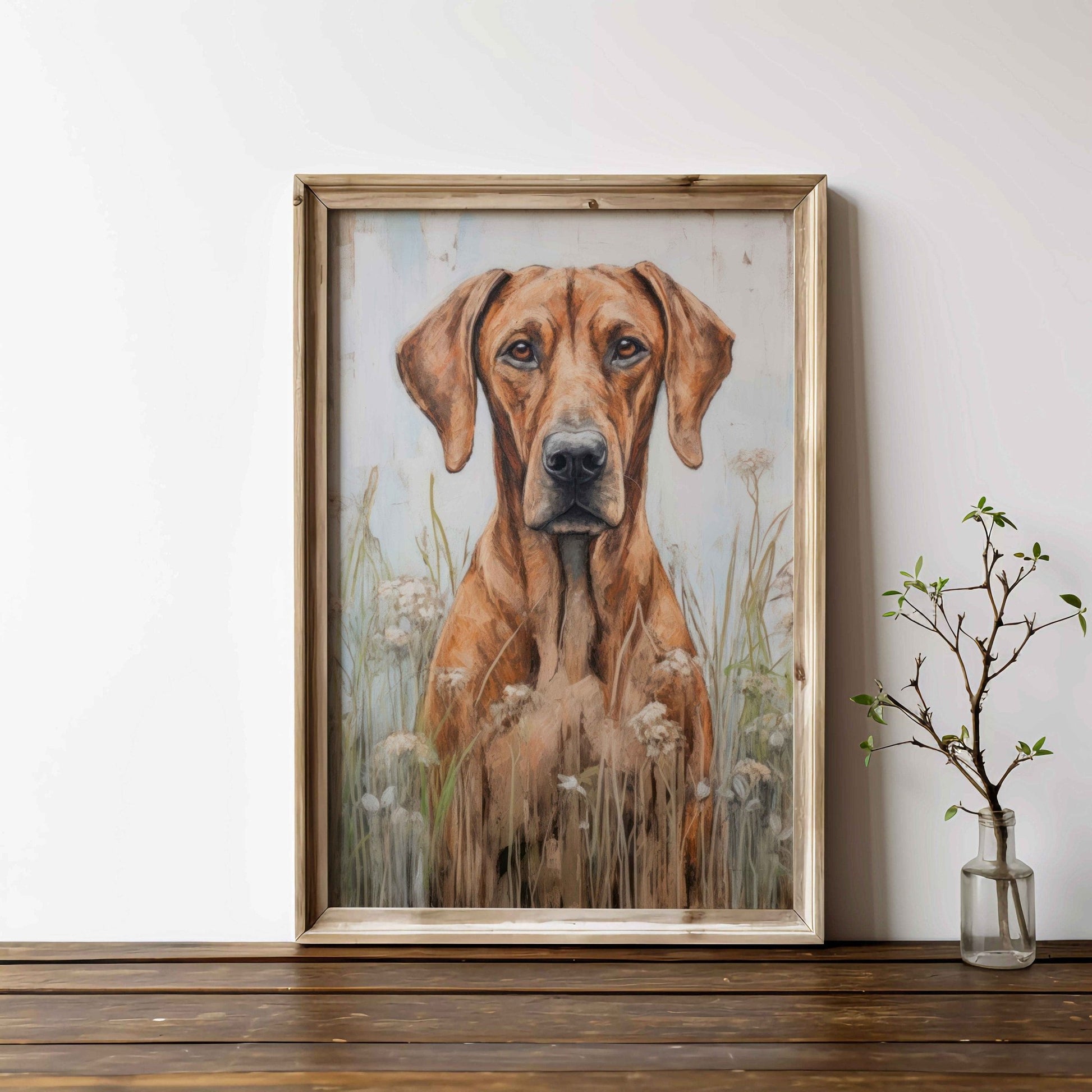 Rhodesian Ridgeback Wall Art, Vintage Dog Decor, Rustic Portrait Painting - WildfieldPrints