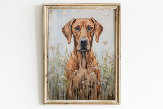 Rhodesian Ridgeback Wall Art, Vintage Dog Decor, Rustic Portrait Painting - WildfieldPrints