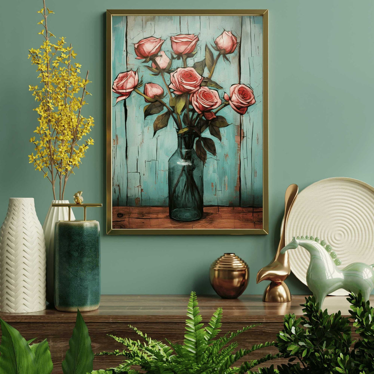 Pink Rose Wall Art – Floral Living Room Print