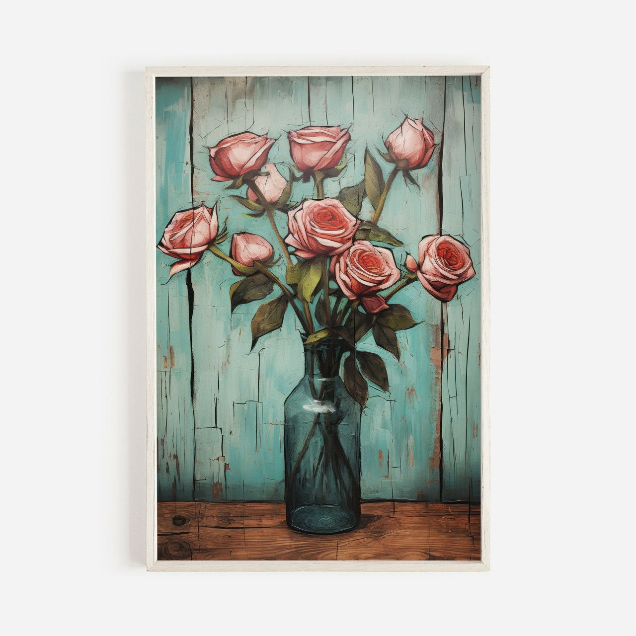 Pink Rose Wall Art – Floral Living Room Print