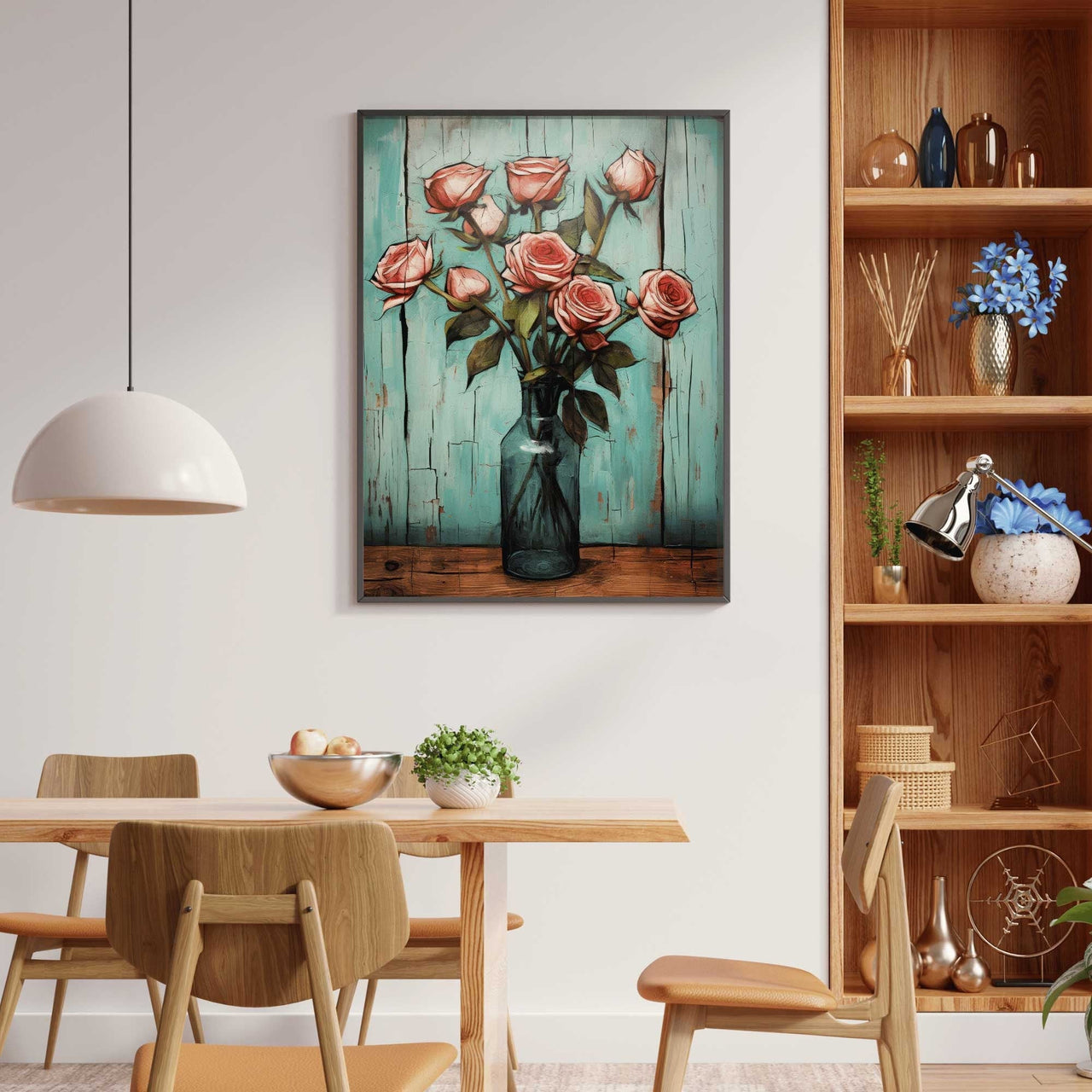 Pink Rose Wall Art – Floral Living Room Print