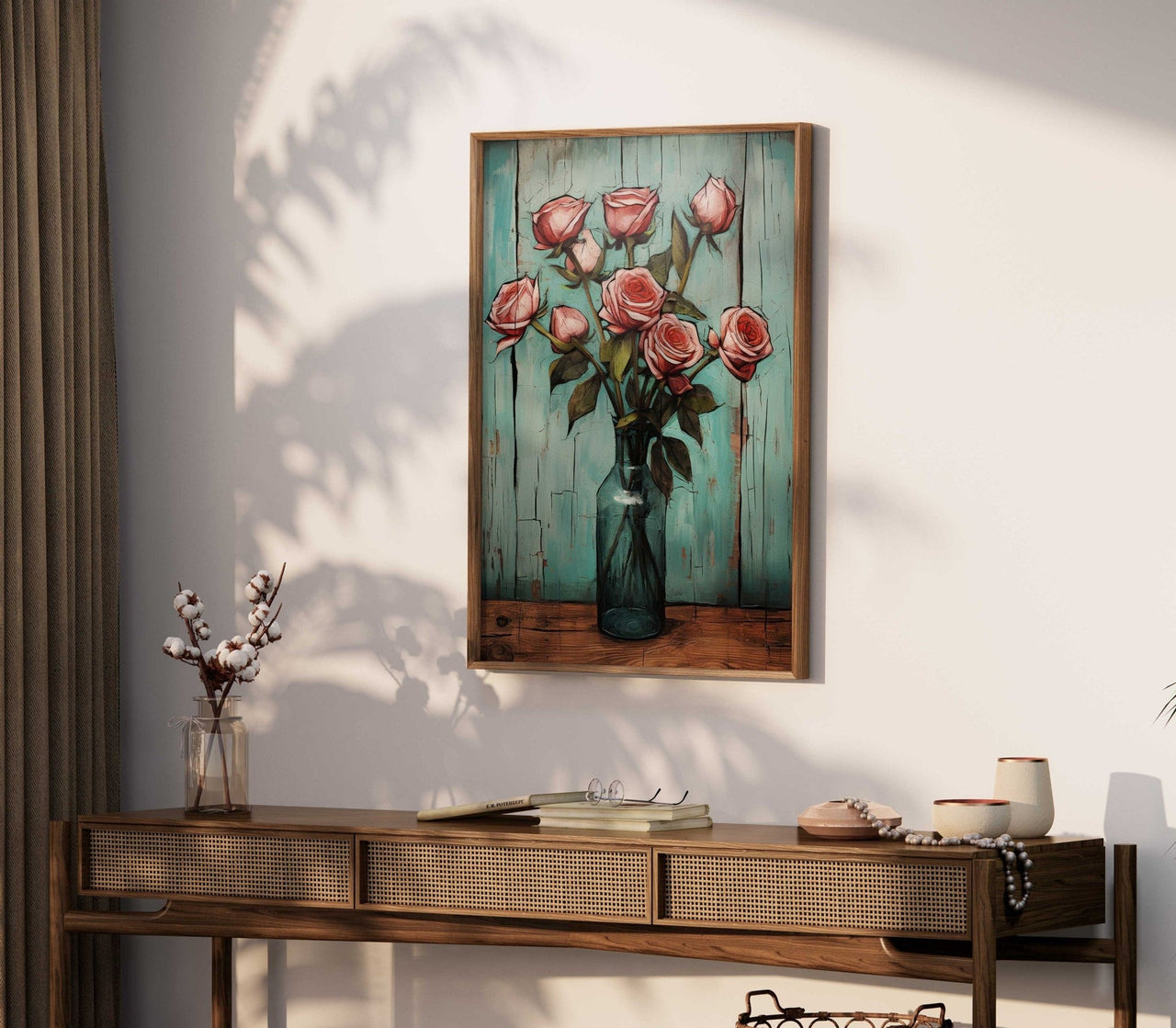 Pink Rose Wall Art – Floral Living Room Print