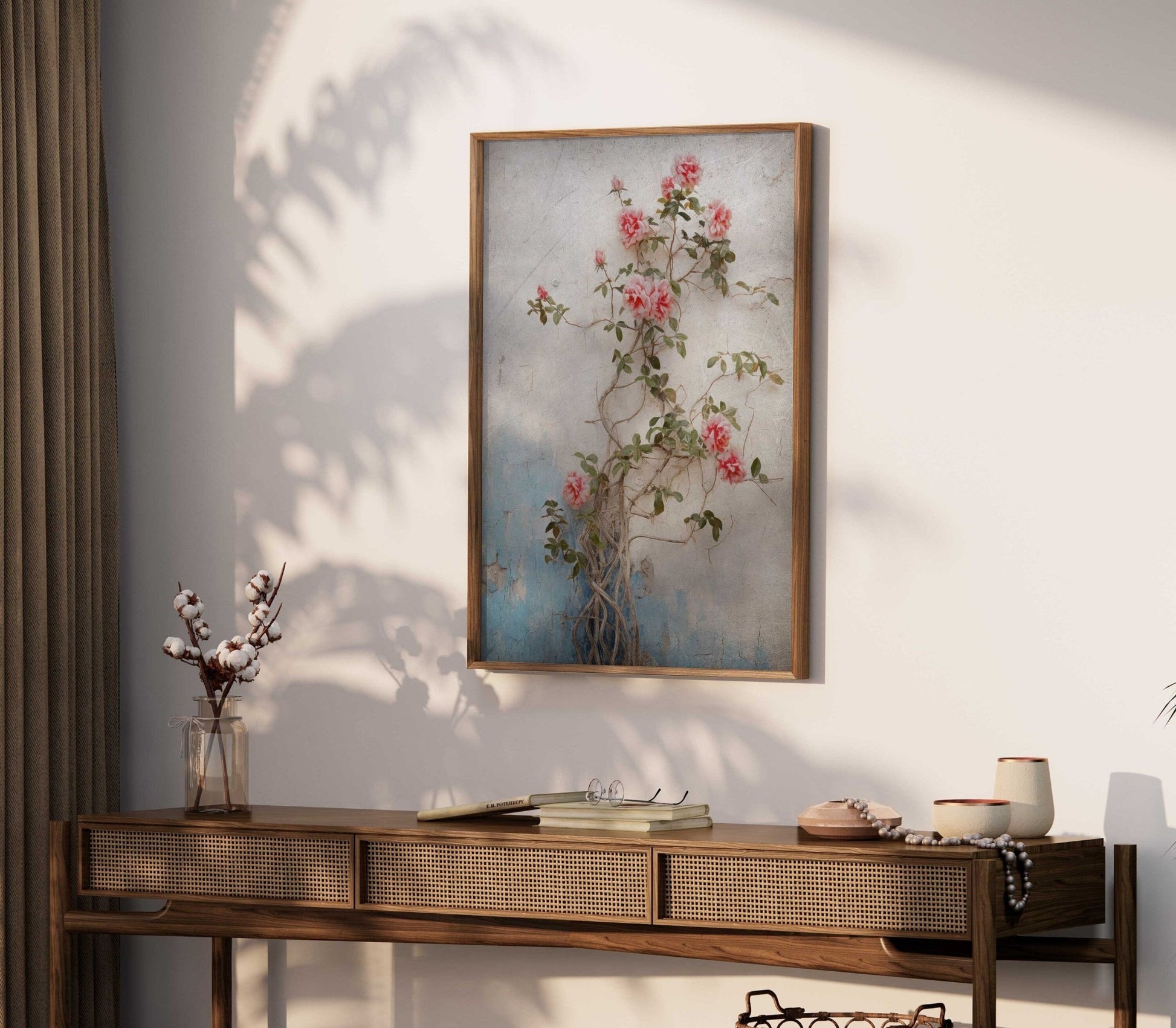 Rose Floral Prints, Rustic Wall Decor, Pink Botanical Art - WildfieldPrints