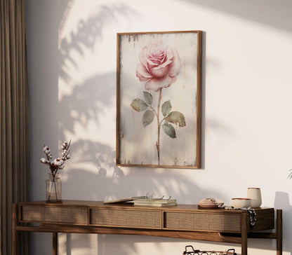 Rose Print, Pink Floral Art, Rustic Farmhouse Wall Decor - WildfieldPrints