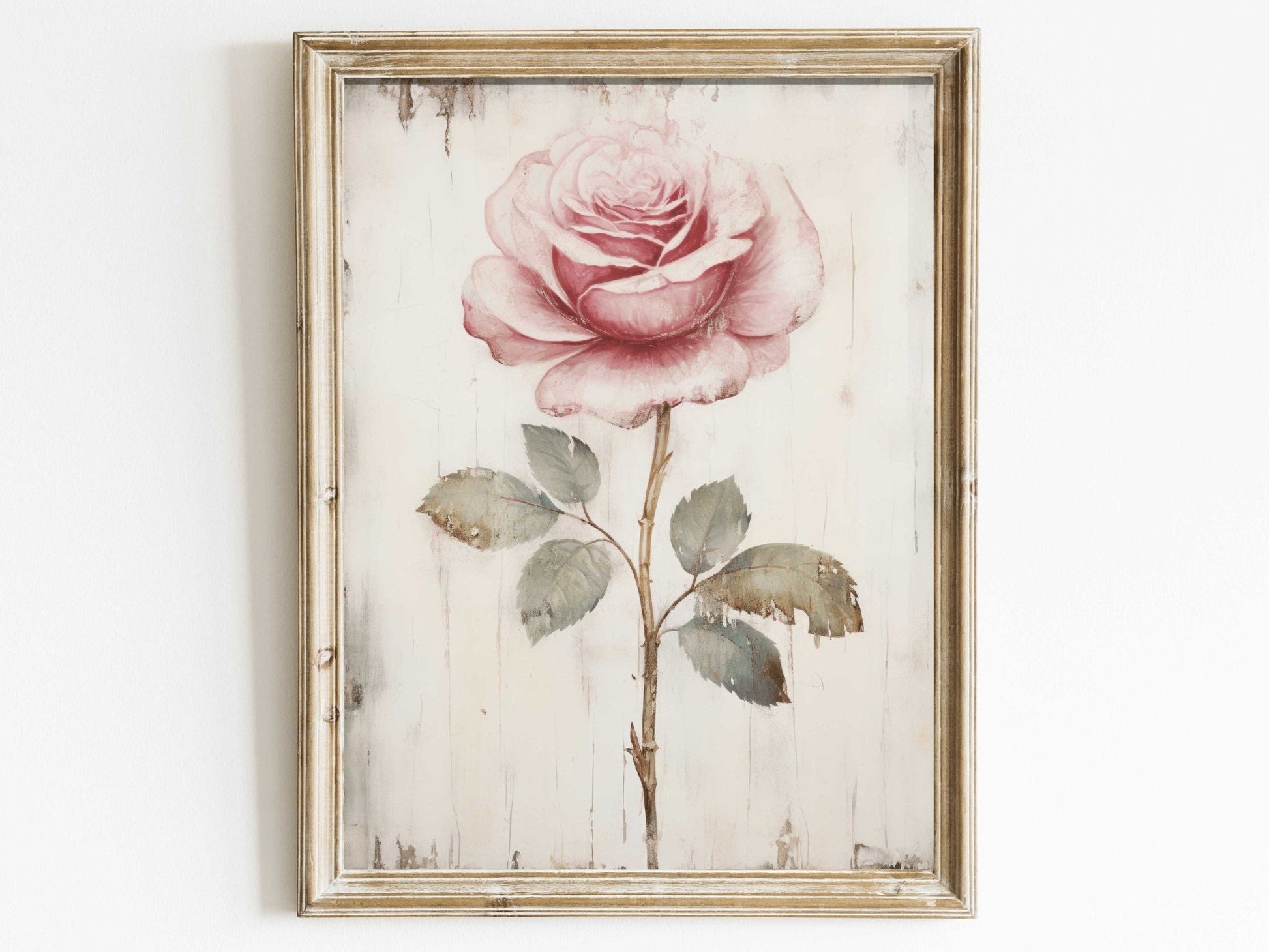 Rose Print, Pink Floral Art, Rustic Farmhouse Wall Decor - WildfieldPrints