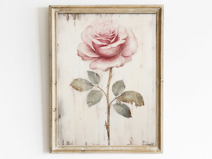Rose Print, Pink Floral Art, Rustic Farmhouse Wall Decor - WildfieldPrints