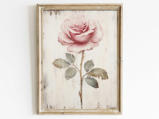 Rose Print, Pink Floral Art, Rustic Farmhouse Wall Decor - WildfieldPrints