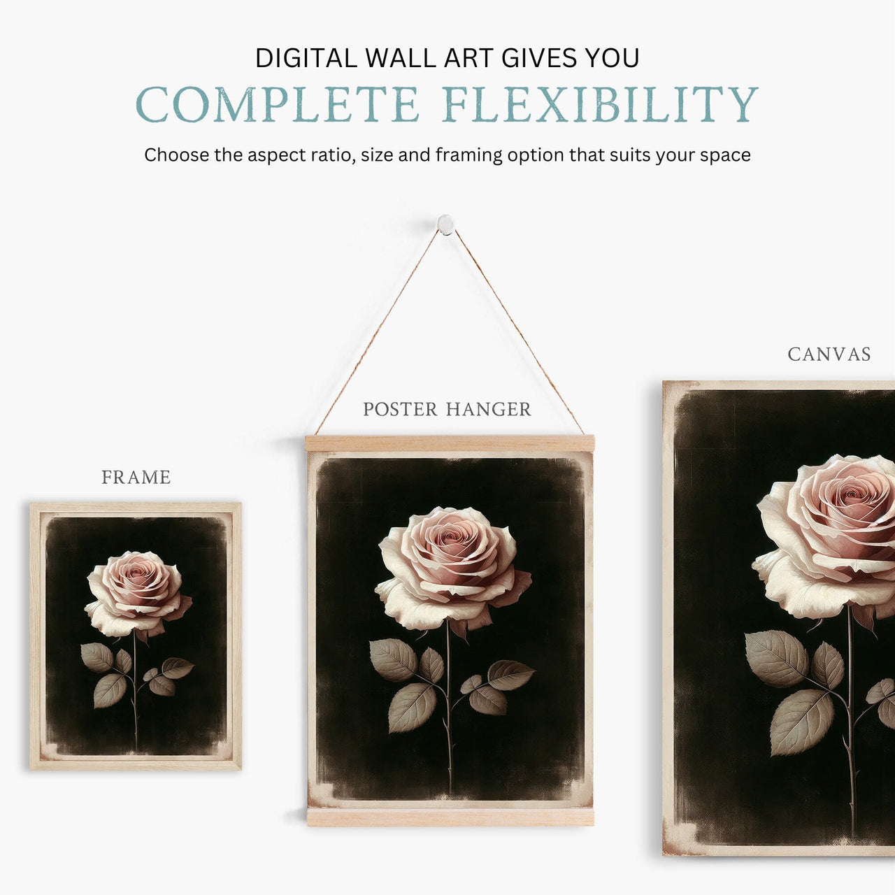 Pink Rose Wall Art – Floral Bedroom Print