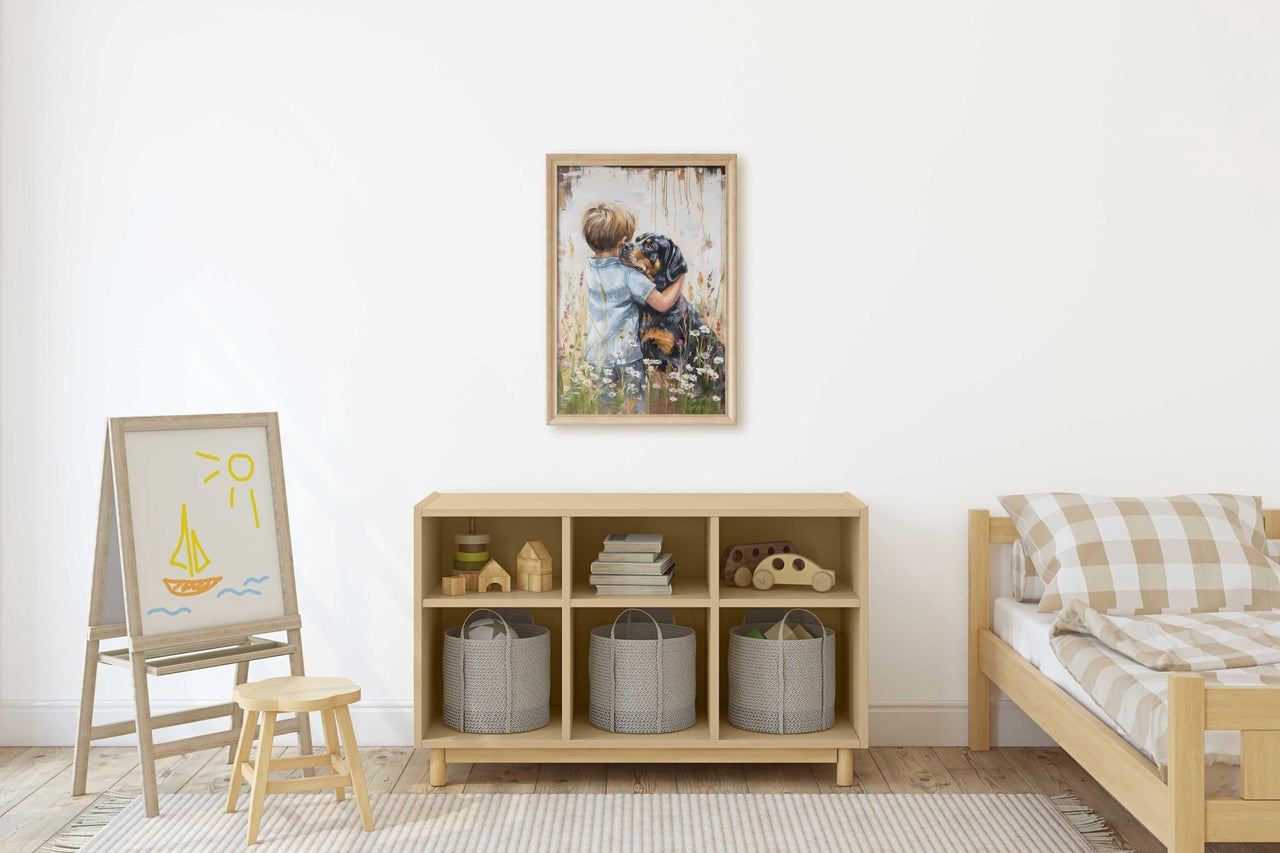 Rottweiler Print – Boy and Dog Nursery Wall Art