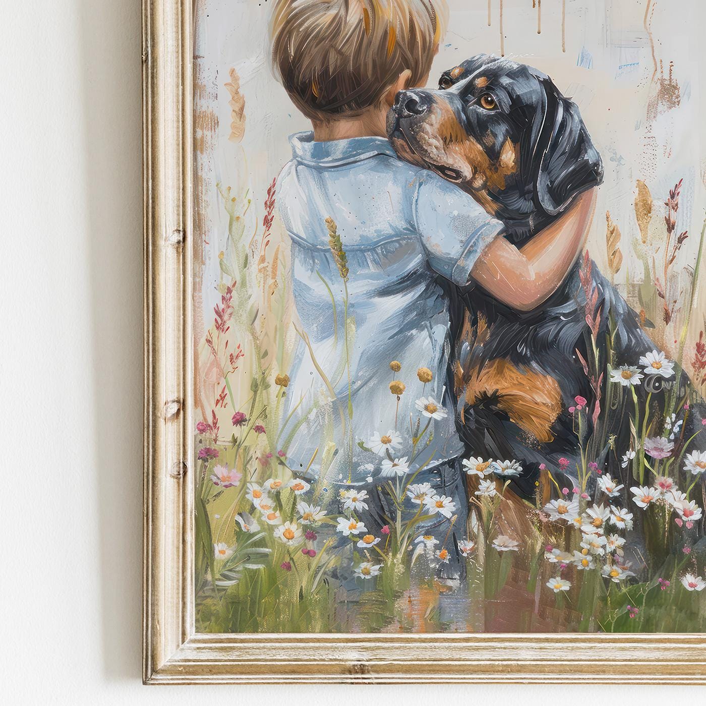 Rottweiler Art Print, Boy & Dog Decor, Pet Wall Artwork - WildfieldPrints