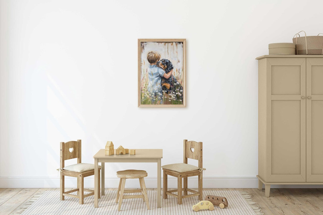 Rottweiler Print – Boy and Dog Nursery Wall Art