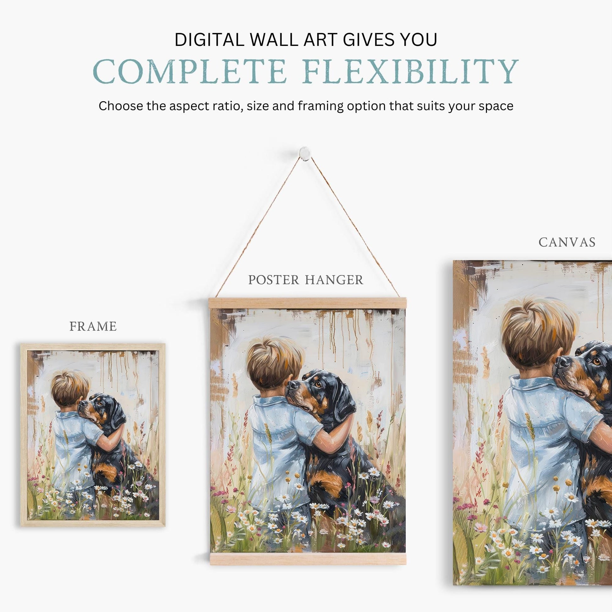 Rottweiler Art Print, Boy & Dog Decor, Pet Wall Artwork - WildfieldPrints