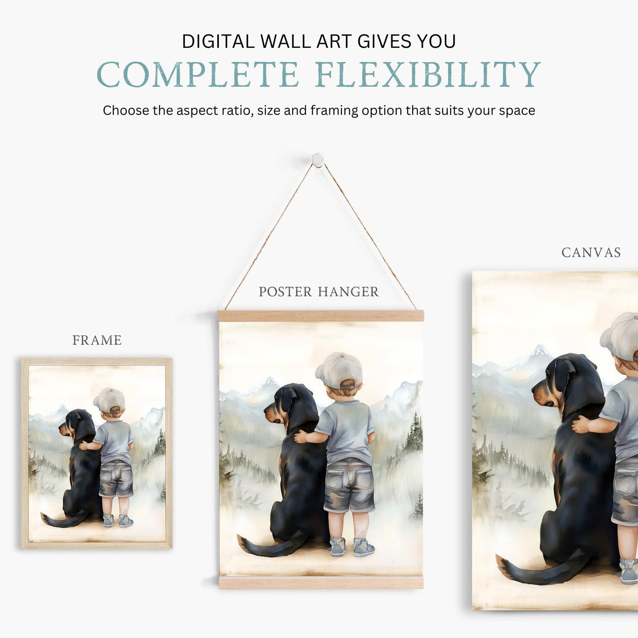 Rottweiler Wall Art – Boy and Dog Nursery Print for Boys