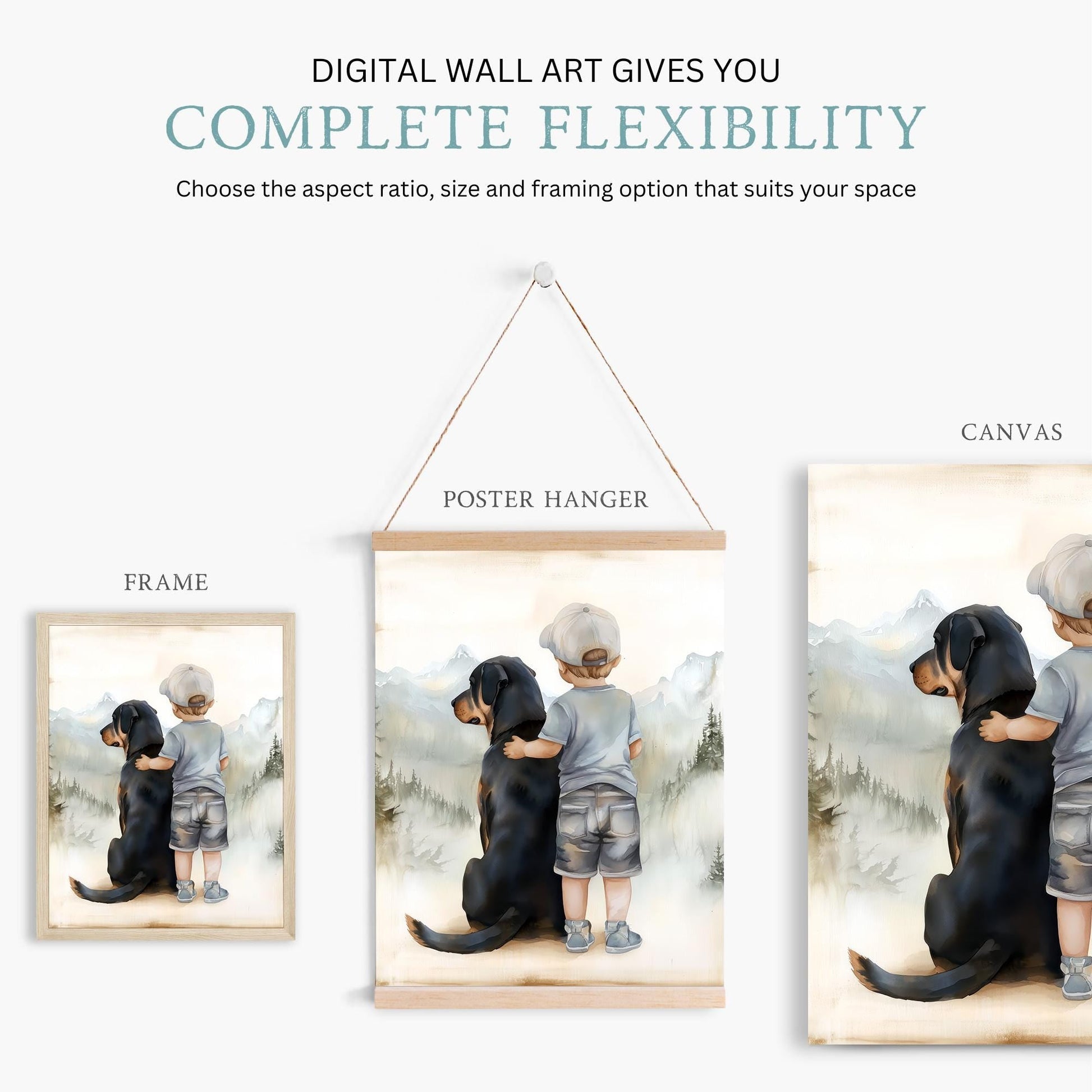 Rottweiler Nursery Decor, Boy & Dog Wall Art, Rottweiler Kids Art - WildfieldPrints