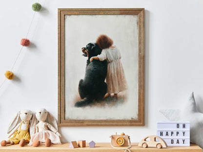 Rottweiler Nursery Decor, Dog Art for Girls, Puppy Wall Print - WildfieldPrints