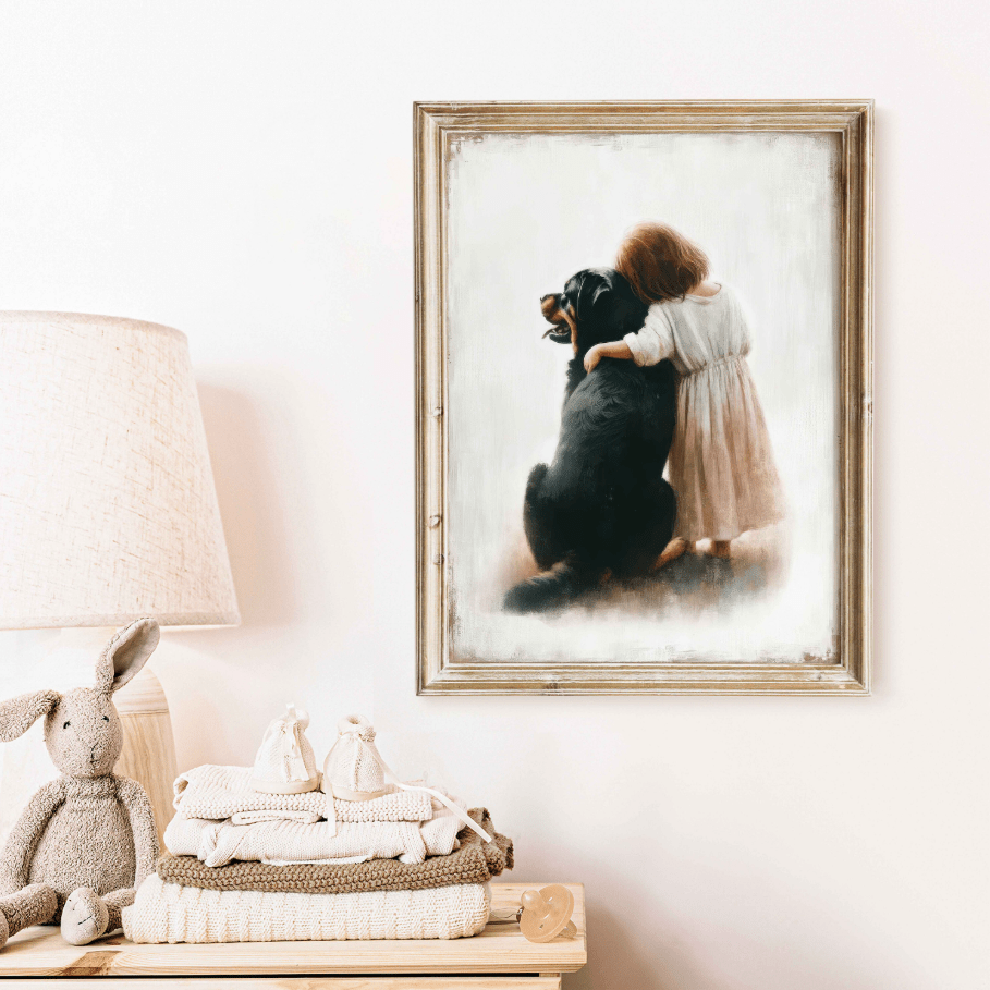 Rottweiler Nursery Decor, Dog Art for Girls, Puppy Wall Print - WildfieldPrints
