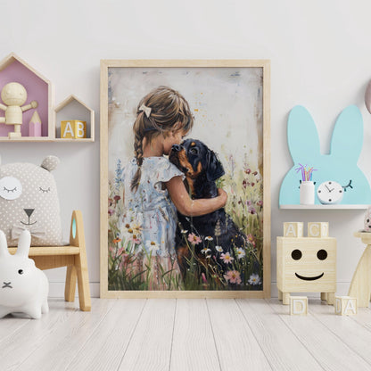 Rottweiler Nursery Decor, Girl & Dog Wall Art, Rottweiler Painting - WildfieldPrints