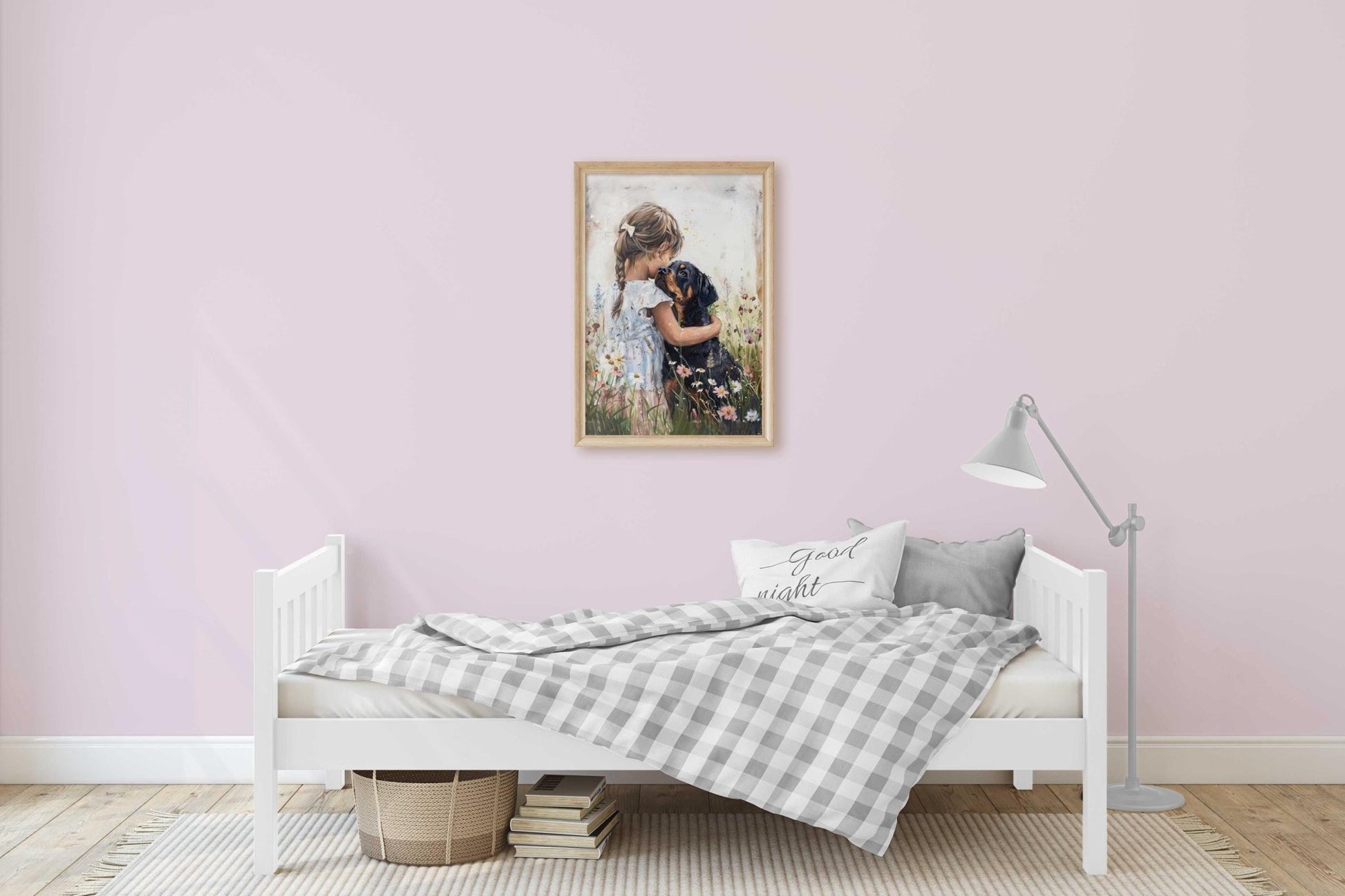 Rottweiler Nursery Decor, Girl & Dog Wall Art, Rottweiler Painting - WildfieldPrints