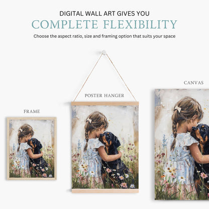 Rottweiler Nursery Decor, Girl & Dog Wall Art, Rottweiler Painting - WildfieldPrints