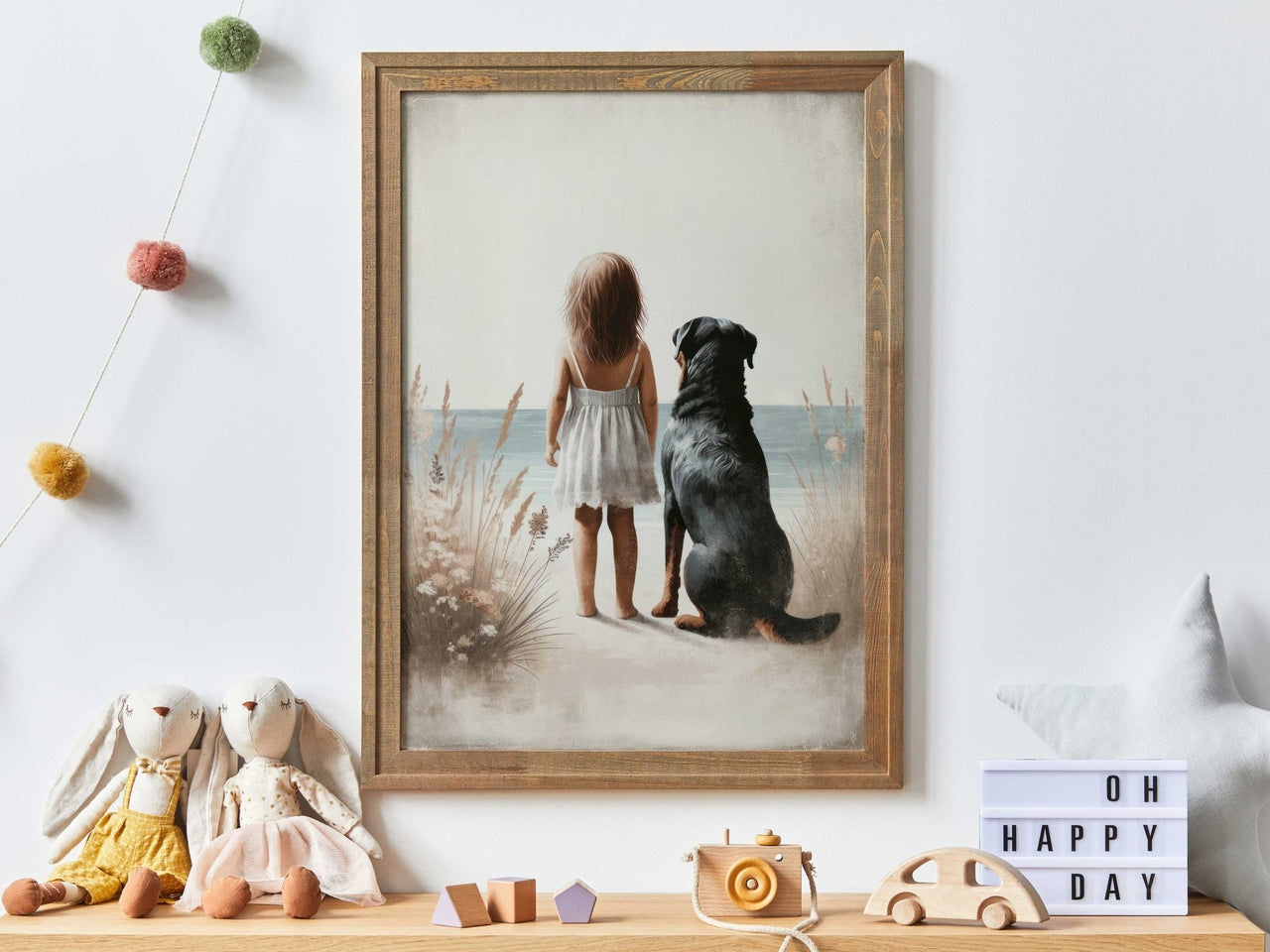 Rottweiler Nursery Print – Canine Girls Room Wall Art