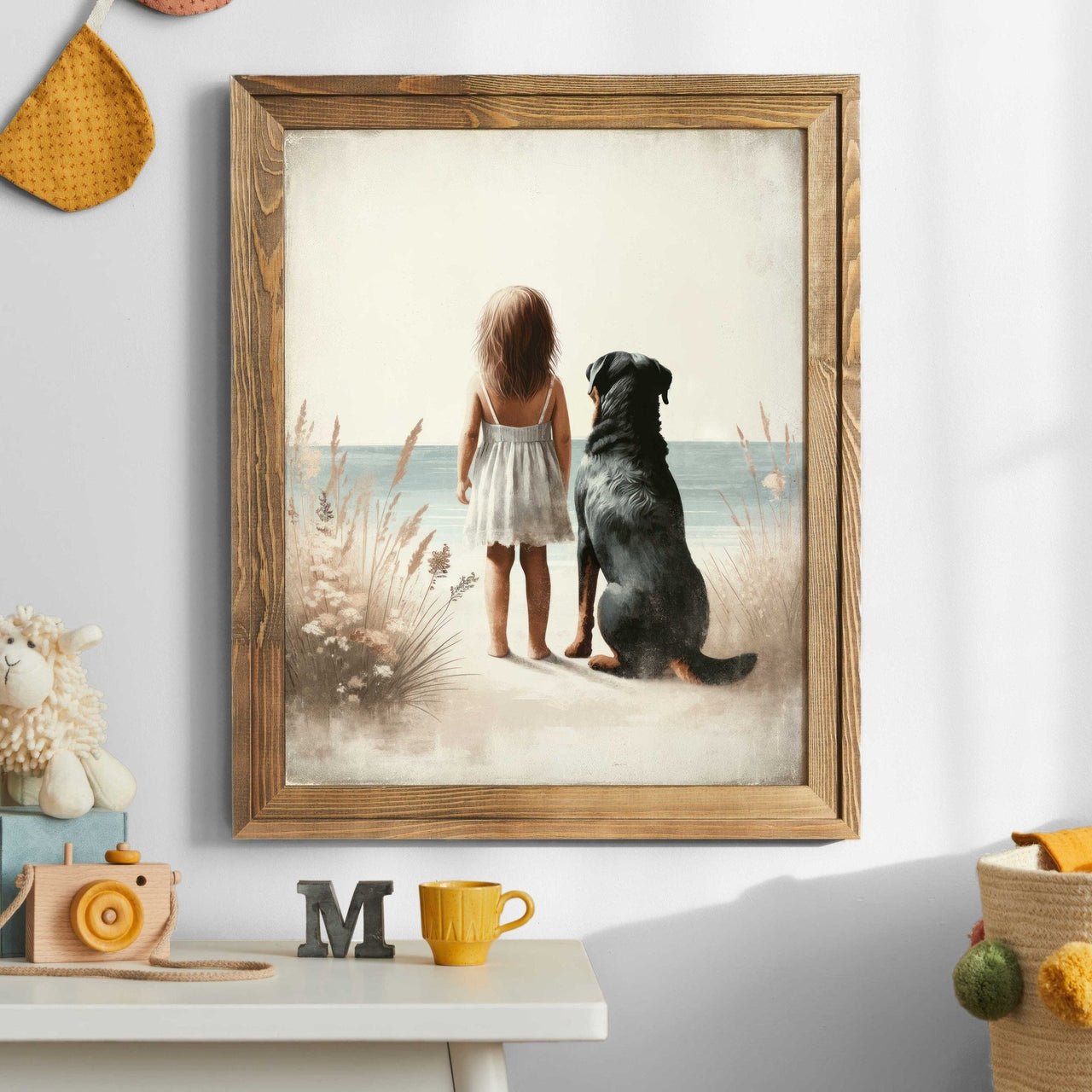 Rottweiler Nursery Print – Canine Girls Room Wall Art