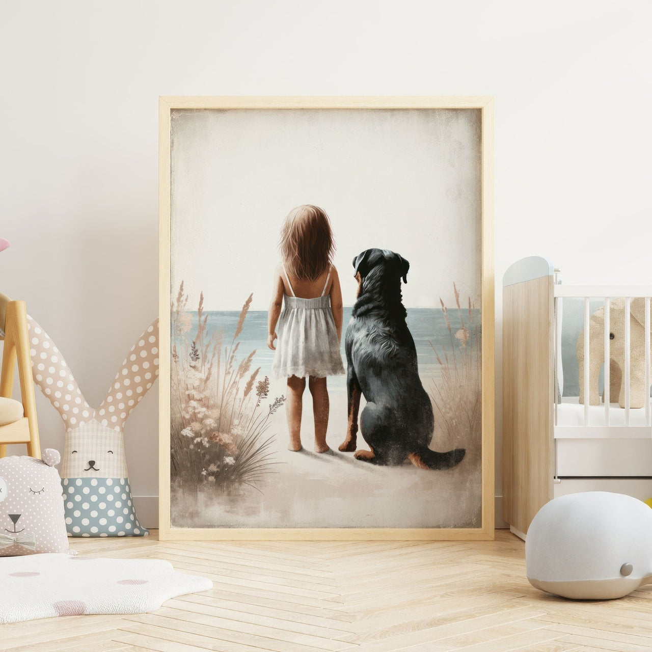 Rottweiler Nursery Print – Canine Girls Room Wall Art