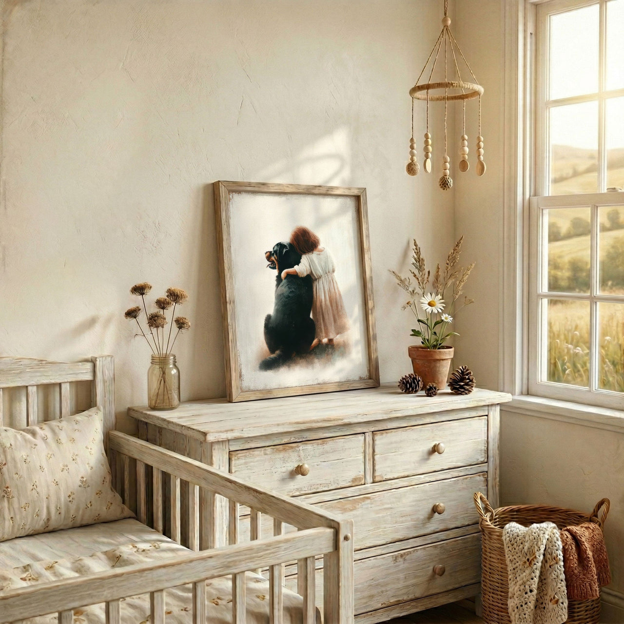Rottweiler Wall Art – Dog Nursery Print for Girls